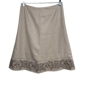 Ann Taylor VTG, A-Line Skirt Tan Wool Embroidered Lined Side Zip